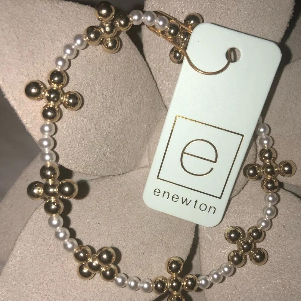 ENewton Sincerity Pearl and Gold signature cross Bracelet NWT